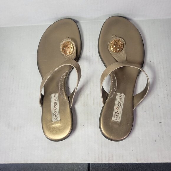 Brighton Women Gold Pansy Comfortable Ornate Thong Leather Sandals Size 9 - Picture 4 of 7